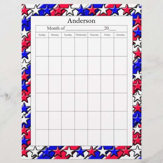 Blank Calendar Page - Red, White, and Blue (Front)