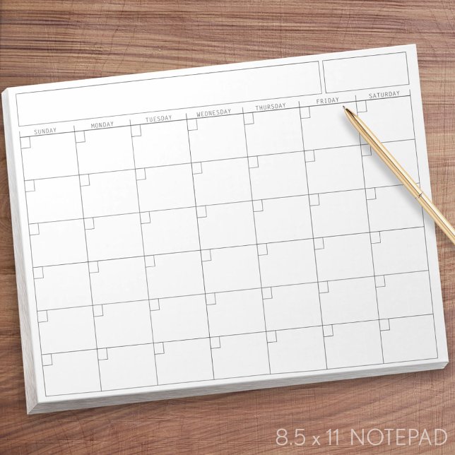 Blank Calendar Page - Sunday Start Landscape View Notepad (Blank Calendar Notepad)