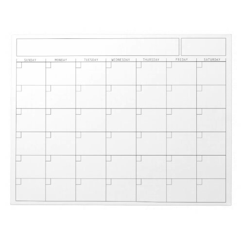 Blank Calendar Page _ Sunday Start Landscape View Notepad