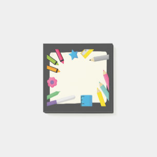 Blank Canvas with Colorful Stationery Border Post-it Notes