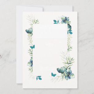 Blank Card -blue green floral and butterfly motif