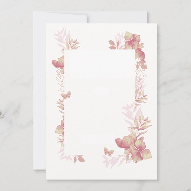 Blank Card -pink shades floral and butterfly motif (Front)