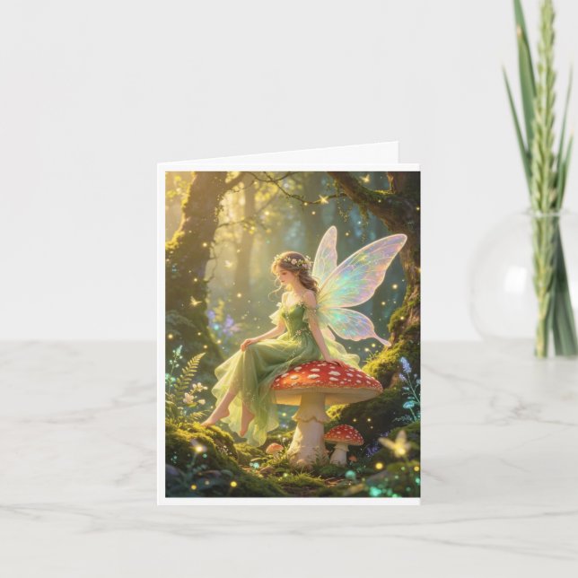 Blank card with a fairy sat on her toadstool  (Front)