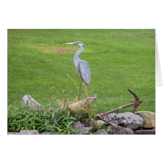 Blank Card - Wooden Blue Heron Sculpture (Front Horizontal)