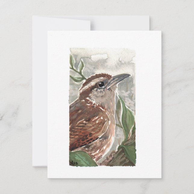 Blank - Carolina Wren Watercolor Print Holiday Card (Front)