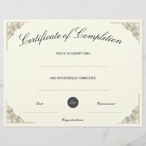 Blank Certificate of Completion w Custom Logo