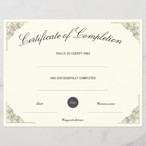 Blank Certificate of Completion w Custom Logo