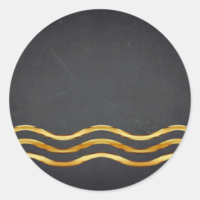Blank  Chalkboard Gold Striped Curved Customize Classic Round Sticker (Front)