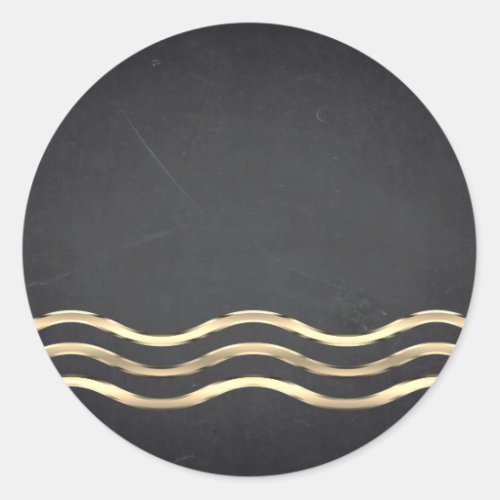 Blank  Chalkboard Gold Striped Curved Customize Classic Round Sticker