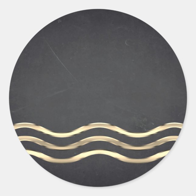 Blank  Chalkboard Gold Striped Curved Customize Classic Round Sticker (Front)