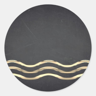 Blank Chalkboard Gold Striped Curved Customize Classic Round Sticker