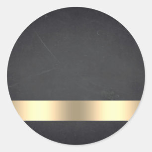 Blank  Chalkboard Gold Striped Customize Text Classic Round Sticker