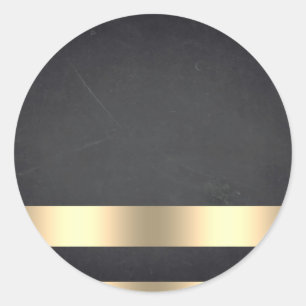 Blank  Chalkboard Gold Striped Customize Text Classic Round Sticker