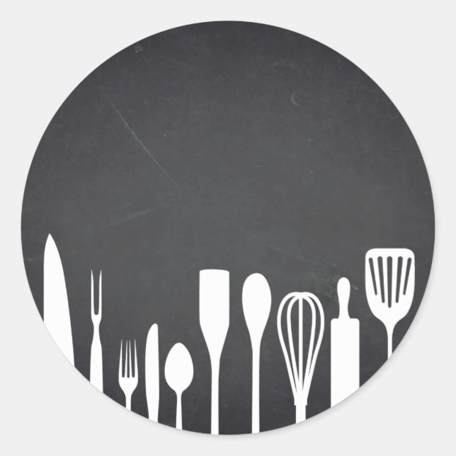 Blank  Chalkboard Kitchen Tools Customize Text Classic Round Sticker (Front)