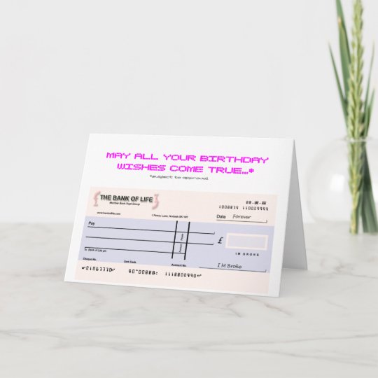 blank check birthday card zazzlecom