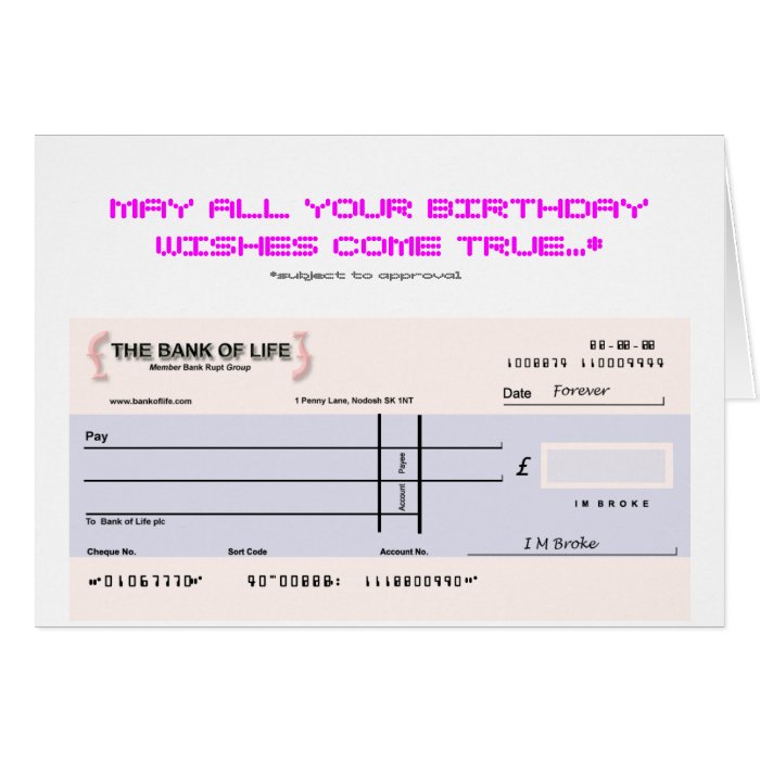 Blank Check Birthday Card