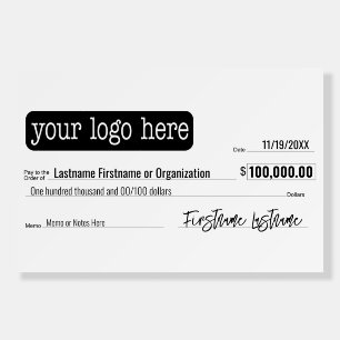 Blank Check for Sweepstakes, Awards, Charity Foam Board
