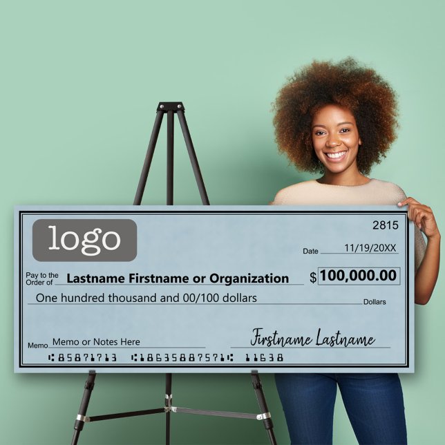 Blank Check for Sweepstakes, Awards, Charity Foam Board (Oversized check for charity events and money donations)