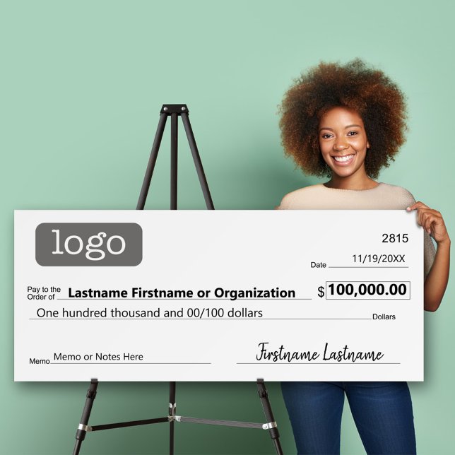 Blank Check for Sweepstakes, Awards, Charity Foam  Board (Oversized check for charity events and money donations)