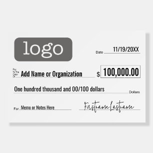 Blank Check for Sweepstakes, Awards, Charity Foam Board