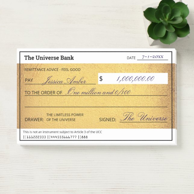 Blank Check Gold Law of Attraction Abundance Post-it Notes (Office)