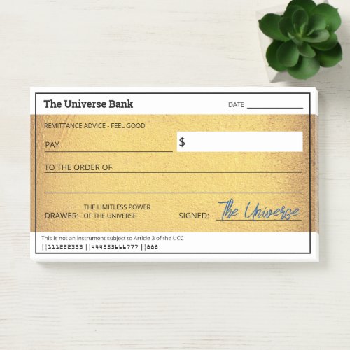 Blank Check Gold Law of Attraction Abundance Post_it Notes