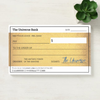 Blank Check Gold Law of Attraction Abundance Post-it Notes