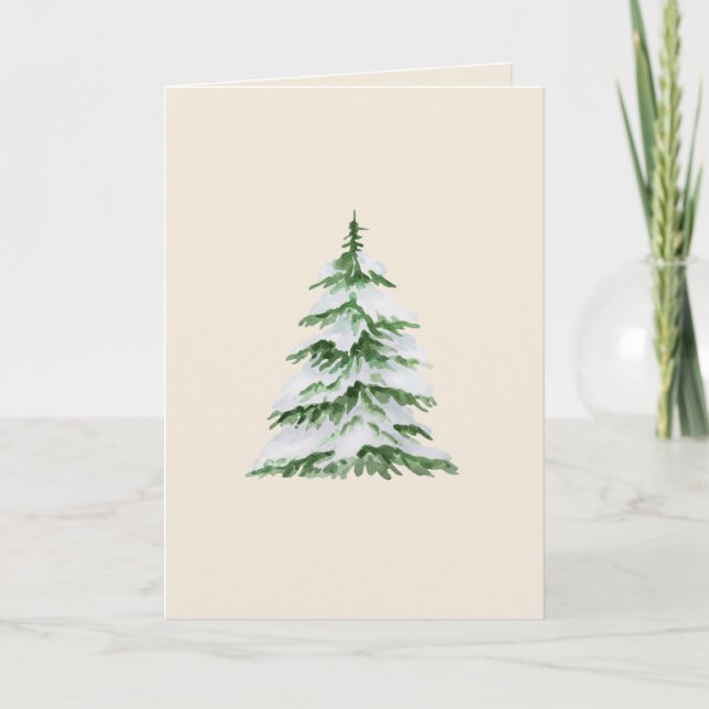 Blank Christmas Card with Watercolor Snowy Tree (Front)