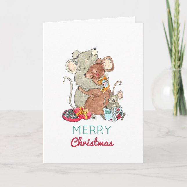Blank Christmas Mice Holiday Card (Front)