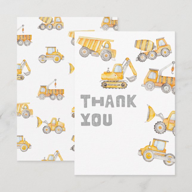 Blank Construction Party Thank You Cards (Front/Back)