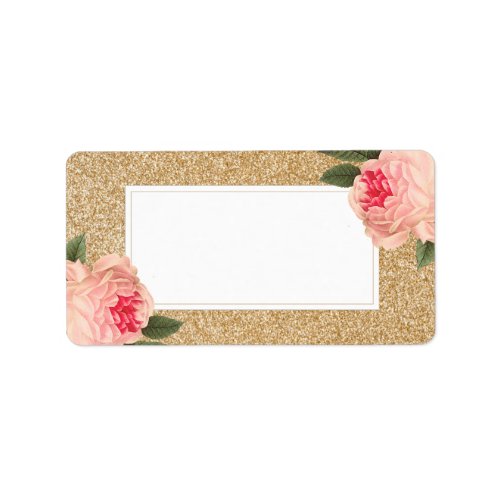 Blank Coral Peonie on Gold Glitter Address Labels