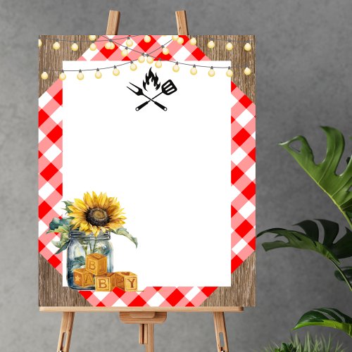 Blank Create Your Own BBQ Baby Shower Red Plaid  Poster