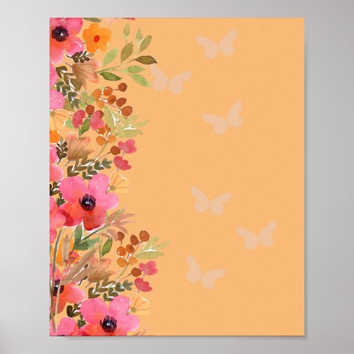 Blank Create Your Own Peach Pink Garden Blooms Poster