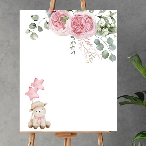 Blank Create Your Own Sweet Little Lamb Pink Roses Poster