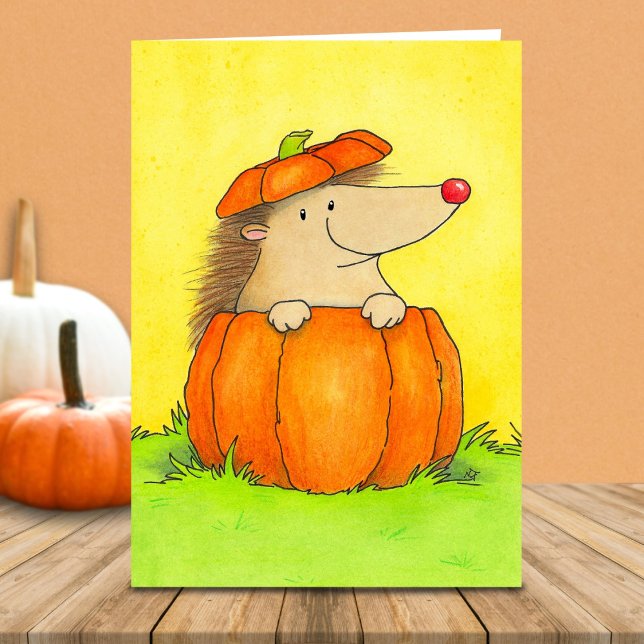 Blank Cute Hedgehog in Pumpkin Fall  Card (Creator Uploaded)