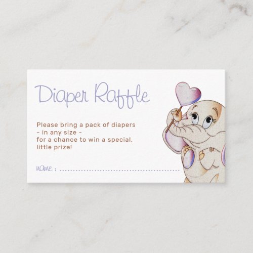 Blank Cutest Elephant Heart Balloon Diaper Raffles Enclosure Card