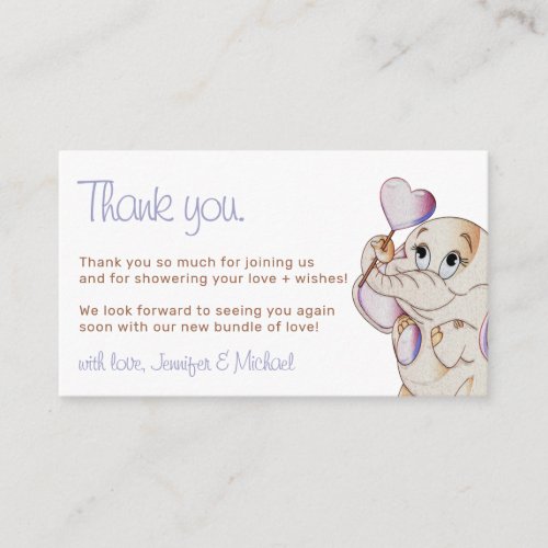 Blank Cutest Elephant Heart Balloon Thank You Enclosure Card