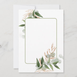 Blank design with olive green leaf spray invitation