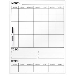 Blank Dry Erase Board Monthly and Weekly