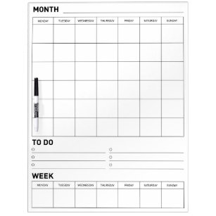 Blank Dry Erase Board Monthly and Weekly