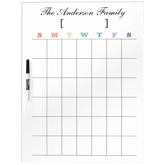 Blank Family Calendar Dry Erase White Board (Front)