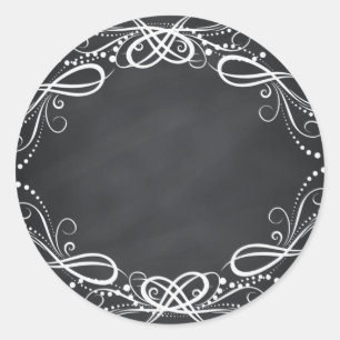 Blank Faux Chalkboard Floral Curves Customize Classic Round Sticker