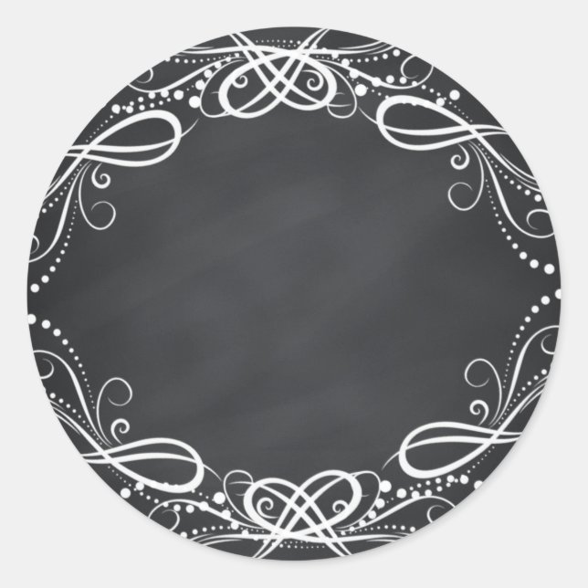 Blank Faux Chalkboard Floral Curves Customize Classic Round Sticker (Front)
