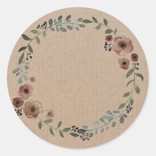 Blank Floral Wreath Label Classic Round Sticker