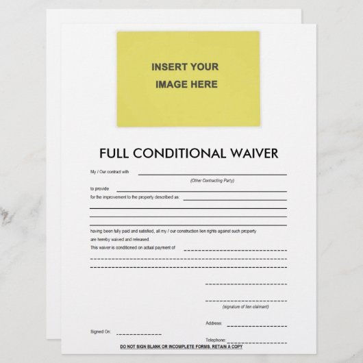 Blank Full Conditional Waiver Form (Front/Back)