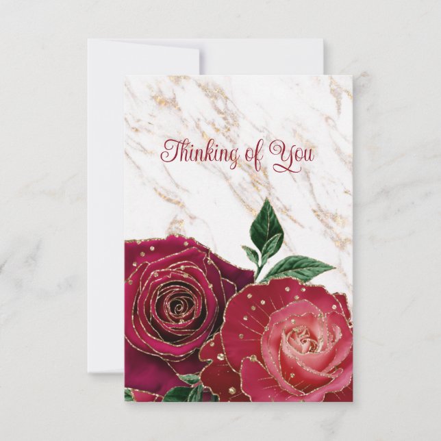 Blank Glamorous Gold Red Roses Thinking of You  Announcement (Front)