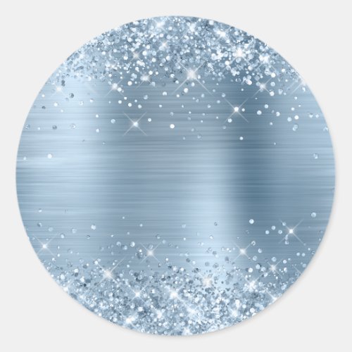 Blank Glittery Light Blue Metallic Foil Classic Round Sticker