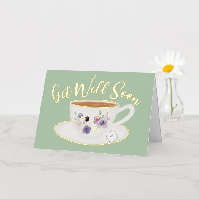 Blank Green Get Well Soon Real Foil Greeting Card (Small Flower)