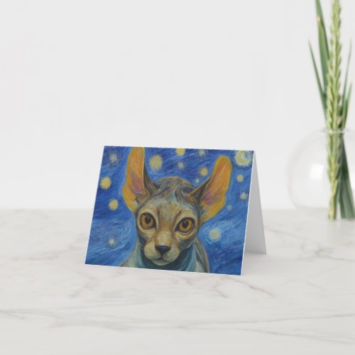 Blank Greeting Card  Elf Sphinx Cat Art Painting