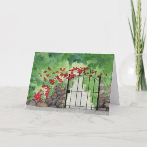 Blank Greeting Card Old Garden Gate Watercolor